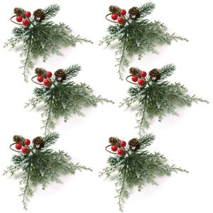 TLILY Christmas Napkin Rings Set of 6, Napkin Holder Rings with Artificial Pine Cones Branches Red Berry Decor TLILY Christmas Napkin Rings Set of 6, Napkin Holder Rings with Artificial Pine Cones Branches Red Berry Decor