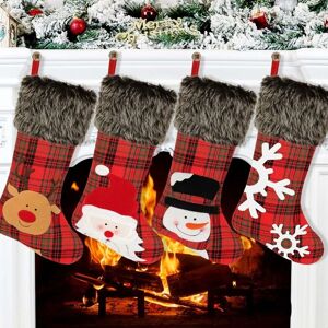 COAVAS Christmas Stockings, 4 PackBig Stockings, Plaid Style Burlap with Snowflake Santa Snowman Reindeer Plush Faux Fur Stocking Pack COAVAS Christmas Stockings, 4 PackBig Stockings, Plaid Style Burlap with Snowflake Santa Snowman Reindeer Plush Faux Fur Stocking Pack
