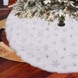 CCYKXA (122cm) Christmas Tree Skirt Christmas Tree Mat White Plush Carpet Decoration Tree Topper with Snowflakes Christmas Tree Skirt for Party CCYKXA (122cm) Christmas Tree Skirt Christmas Tree Mat White Plush Carpet Decoration Tree Topper with Snowflakes Christmas Tree Skirt for Party