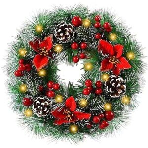 YMYNY Christmas Wreath, 30cm Diameter Artificial Christmas Wreath, for Front Door Decoration Pine Cone Berry Snowflake Decoration (Comes with led Lights) YMYNY Christmas Wreath, 30cm Diameter Artificial Christmas Wreath, for Front Door Decoration Pine Cone Berry Snowflake Decoration (Comes with led Lights)