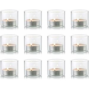 DEWDAT Clear Glass Votive Candle Holders - Set of 12 Mini Tealight Holders Tealight Holders Christmas Candle Holder Decorations Votive Holders for Halloween DEWDAT Clear Glass Votive Candle Holders - Set of 12 Mini Tealight Holders Tealight Holders Christmas Candle Holder Decorations Votive Holders for Halloween