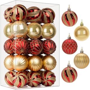 TINOR Colorful Christmas Balls, Shatterproof Plastic Christmas Balls for Christmas Trees, Party Decorations, Weddings (60mm, Red and Gold 30pcs) TINOR Colorful Christmas Balls, Shatterproof Plastic Christmas Balls for Christmas Trees, Party Decorations, Weddings (60mm, Red and Gold 30pcs)