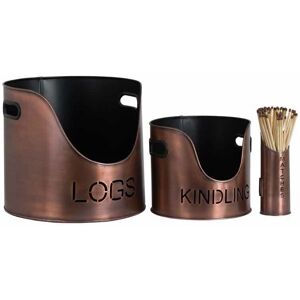 HILL INTERIORS Logs and Kindling Buckets and Matchstick Holder - Metal - L34 x W34 x H32 cm - Copper HILL INTERIORS Logs and Kindling Buckets and Matchstick Holder - Metal - L34 x W34 x H32 cm - Copper