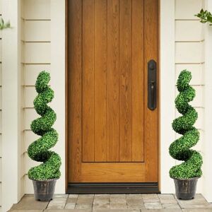 COSTWAY Set of 2 Artificial Topiary Trees,120cm Greenery Faux Boxwood Spiral Plant with Realistic Leaves and Pot, Fake Potted Decorative Tree COSTWAY Set of 2 Artificial Topiary Trees,120cm Greenery Faux Boxwood Spiral Plant with Realistic Leaves and Pot, Fake Potted Decorative Tree
