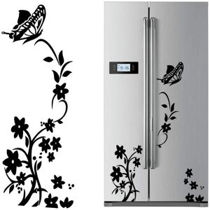 Csparkv - 2pcs Black Flower Vine Wall Stickers pvc Refrigerator Butterfly Wall Decal Removable Art Decor for Cupboard Home Kitchen - 5730CM Csparkv - 2pcs Black Flower Vine Wall Stickers pvc Refrigerator Butterfly Wall Decal Removable Art Decor for Cupboard Home Kitchen - 5730CM