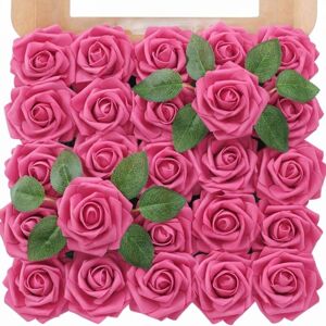 Linghhang - Dark Pink)25 Pcs Ivory Artificial Foam Roses with Stems for Wedding Bouquets, Party Centerpieces, Arrangements, Party Table Decorations Linghhang - Dark Pink)25 Pcs Ivory Artificial Foam Roses with Stems for Wedding Bouquets, Party Centerpieces, Arrangements, Party Table Decorations