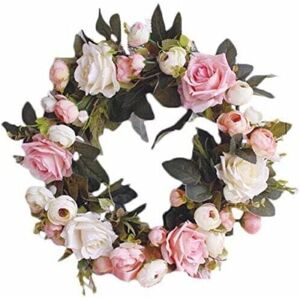 BRIDAY Decorative Garland Wall Garland Handmade Garland for Exterior Door Pink Vine Flower Garland Artificial Decorative Flower Wreath (Pink Rose, Diameter BRIDAY Decorative Garland Wall Garland Handmade Garland for Exterior Door Pink Vine Flower Garland Artificial Decorative Flower Wreath (Pink Rose, Diameter