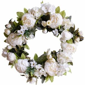 ECHOO Door Wreath Lights Up Front Door Decoration for Wedding, Birthday, Living Room, 1 Piece (40cm, Milky White Peony) ECHOO Door Wreath Lights Up Front Door Decoration for Wedding, Birthday, Living Room, 1 Piece (40cm, Milky White Peony)