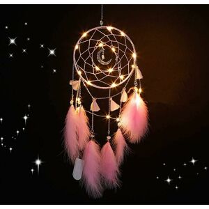 HOOPZI Dream Catcher with LED Light, Handmade Dream Catcher with Feathers, Romantic Girl's Room Decor, for Wall Decor Craft Decorations (Pink) HOOPZI Dream Catcher with LED Light, Handmade Dream Catcher with Feathers, Romantic Girl's Room Decor, for Wall Decor Craft Decorations (Pink)