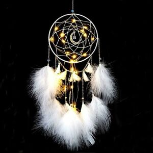 HOOPZI Dream Catcher with led Light, Handmade Dream Catcher with Feathers, Romantic Girl's Room Decor, for Wall Decor Craft Decorations (White) HOOPZI Dream Catcher with led Light, Handmade Dream Catcher with Feathers, Romantic Girl's Room Decor, for Wall Decor Craft Decorations (White)