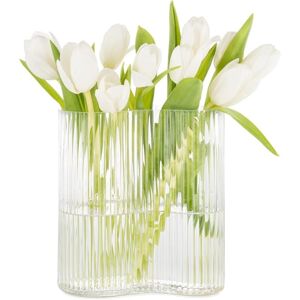 Groofoo - Glass Vase for Centerpieces,Modern Large Vase for Flowers,Footprint Shape Striped Bottle for Home,Office Restaurant Desk Decor 8.3 Inch Groofoo - Glass Vase for Centerpieces,Modern Large Vase for Flowers,Footprint Shape Striped Bottle for Home,Office Restaurant Desk Decor 8.3 Inch