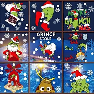AOUGO Grinch Christmas Snowflake Window Sticker 9 Sheets Pack AOUGO Grinch Christmas Snowflake Window Sticker 9 Sheets Pack
