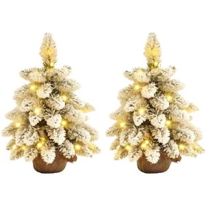2 Piece Mini Artificial Christmas Trees Flocked Tabletop Xmas Trees - Homcom 2 Piece Mini Artificial Christmas Trees Flocked Tabletop Xmas Trees - Homcom