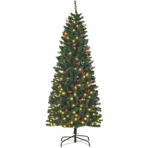 Homcom - 5FT/6FT/7FT Prelit Pencil Christmas Tree w/ led Light, Berry, Xmas Decoration 6FT Homcom - 5FT/6FT/7FT Prelit Pencil Christmas Tree w/ led Light, Berry, Xmas Decoration 6FT