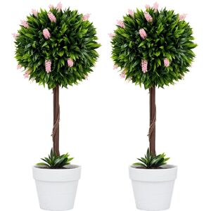 HOMCOM Pink Artificial Plant Set - Ball Tree with Flowers HOMCOM Pink Artificial Plant Set - Ball Tree with Flowers