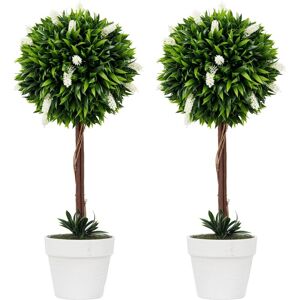 HOMCOM White Artificial Plants Set - Ball Tree with Flowers HOMCOM White Artificial Plants Set - Ball Tree with Flowers