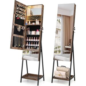 Costway - Jewelry Cabinet Armoire Lockable Freestanding Jewelry Organizer w/ Full-Length Frameless Mirror Rustic Brown Costway - Jewelry Cabinet Armoire Lockable Freestanding Jewelry Organizer w/ Full-Length Frameless Mirror Rustic Brown