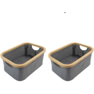 JVL - Bambanio Foldable Bamboo Storage Basket, 26L, Set of 2 - Grey JVL - Bambanio Foldable Bamboo Storage Basket, 26L, Set of 2 - Grey