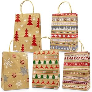 AOUGO Kraft Christmas Gift Bags 20 Assorted Style Bags Christmas Paper Bags with Handles Christmas Gift Bags with Christmas Prints for Gift Wrapping AOUGO Kraft Christmas Gift Bags 20 Assorted Style Bags Christmas Paper Bags with Handles Christmas Gift Bags with Christmas Prints for Gift Wrapping