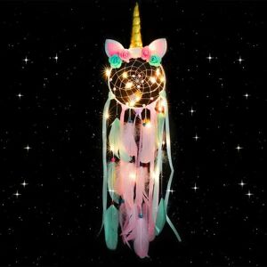 HOOPZI Led Unicorn Dream Catcher Handmade Dreamcatcher Colorful Feather Dream Catcher with Lights Presents for Girls Wall Hanging Decorations,Ornaments HOOPZI Led Unicorn Dream Catcher Handmade Dreamcatcher Colorful Feather Dream Catcher with Lights Presents for Girls Wall Hanging Decorations,Ornaments