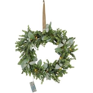 HILL INTERIORS LED Winter Wreath with Eucalyptus and Lambs Ear - Plastic - L41 x W41 x H60 cm - Green HILL INTERIORS LED Winter Wreath with Eucalyptus and Lambs Ear - Plastic - L41 x W41 x H60 cm - Green