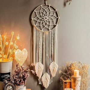 DEWDAT Macrame Dream Catcher Wall Decor Hand Woven Wall Art Bohemian Home Decor Tassel Wall Hangings Metallic Circle Beige,93×25CM DEWDAT Macrame Dream Catcher Wall Decor Hand Woven Wall Art Bohemian Home Decor Tassel Wall Hangings Metallic Circle Beige,93×25CM