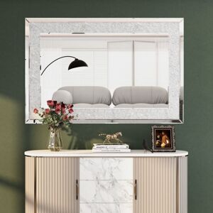 SHYFOY Miroir Mural Rectangulaire de Luxe avec Bordure en Miroir Argenté et Diamants Brisés - Design Artistique pour Décoration Intérieure Élégante SHYFOY Miroir Mural Rectangulaire de Luxe avec Bordure en Miroir Argenté et Diamants Brisés - Design Artistique pour Décoration Intérieure Élégante
