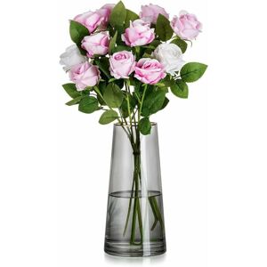 DEWDAT Modern Glass Vase, Crystal Flower Vase, Centerpieces for Home Office Modern Decor Dining Room Living Room, Crystal Grey, 28cm Tall DEWDAT Modern Glass Vase, Crystal Flower Vase, Centerpieces for Home Office Modern Decor Dining Room Living Room, Crystal Grey, 28cm Tall