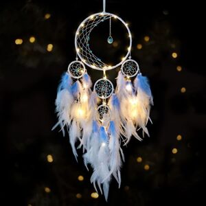 Longziming - Moon Shaped Dream Catcher White Blue Feathers for Bedroom Handmade Wall Decor Wall Decor for Walls Longziming - Moon Shaped Dream Catcher White Blue Feathers for Bedroom Handmade Wall Decor Wall Decor for Walls