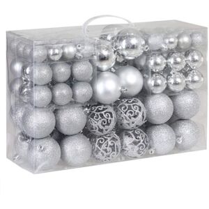 TINOR Pack of 100 Sturdy Plastic Christmas Balls Indoor Outdoor Christmas Decoration Tree Decoration Silver TINOR Pack of 100 Sturdy Plastic Christmas Balls Indoor Outdoor Christmas Decoration Tree Decoration Silver