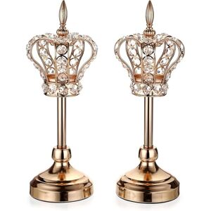 MEMKEY Pack of 2 metal candlesticks, crown candle holders, decoration for home, wedding (golden) MEMKEY Pack of 2 metal candlesticks, crown candle holders, decoration for home, wedding (golden)