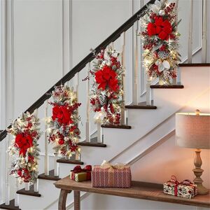 IKODM Pack Teardrop Christmas Garland with Lights - Pre-Lit Pine Christmas Wreath - Christmas Stair Decoration for Front Door and Window - 45×20cm-Red IKODM Pack Teardrop Christmas Garland with Lights - Pre-Lit Pine Christmas Wreath - Christmas Stair Decoration for Front Door and Window - 45×20cm-Red