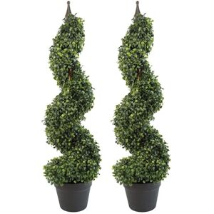 Leaf - Pair of 90cm (3ft) Tall Artificial Boxwood Tower Trees Topiary Spiral Metal Top Leaf - Pair of 90cm (3ft) Tall Artificial Boxwood Tower Trees Topiary Spiral Metal Top