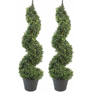 Leaf - Pair of 90cm (3ft) Tall Artificial Boxwood Tower Trees Topiary Spiral Metal Top Leaf - Pair of 90cm (3ft) Tall Artificial Boxwood Tower Trees Topiary Spiral Metal Top