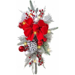 CYSLMUK 1 pc Teardrop Christmas Garland with Lights, 60x30cm, Pre-lit Christmas Tree Wreath, Christmas Staircase Decoration, Christmas Garland for Front CYSLMUK 1 pc Teardrop Christmas Garland with Lights, 60x30cm, Pre-lit Christmas Tree Wreath, Christmas Staircase Decoration, Christmas Garland for Front