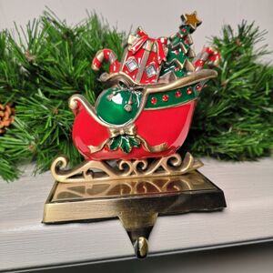 Samuel Alexander - 16cm Premier Present Filled Sleigh Christmas Stocking Hanger in Red and Green Samuel Alexander - 16cm Premier Present Filled Sleigh Christmas Stocking Hanger in Red and Green