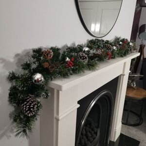 Premier 180cm (6ft) Festive Silver Dressed Christmas Garland With Berries Pinecones And Silver Baubles Premier 180cm (6ft) Festive Silver Dressed Christmas Garland With Berries Pinecones And Silver Baubles