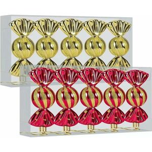DEWDAT Red And Gold Christmas Tree Decorations, 10Pcs Christmas Baubles Plastic Candy Ornaments, Large Hanging Christmas Decorations 11cm, Sucre D'orge DEWDAT Red And Gold Christmas Tree Decorations, 10Pcs Christmas Baubles Plastic Candy Ornaments, Large Hanging Christmas Decorations 11cm, Sucre D'orge