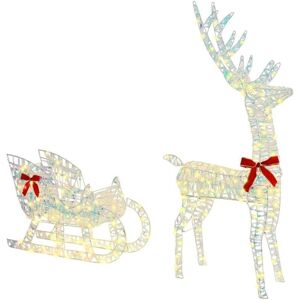 Reindeer Pull Sleigh Warm white 70 x 26 x 128.5 cm PET vidaXL Reindeer Pull Sleigh Warm white 70 x 26 x 128.5 cm PET vidaXL