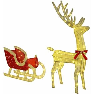 Reindeer Pull Sleigh Warm white 70 x 26 x 128.5 cm Fabric vidaXL Reindeer Pull Sleigh Warm white 70 x 26 x 128.5 cm Fabric vidaXL