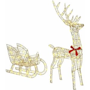 Reindeer Pull Sleigh Warm white 70 x 26 x 128.5 cm PET vidaXL Reindeer Pull Sleigh Warm white 70 x 26 x 128.5 cm PET vidaXL