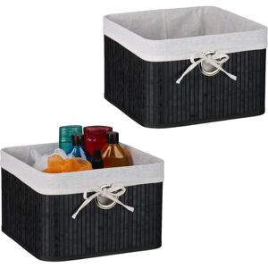 Storage Basket, Set of 2, Bamboo with Fabric Liner, 20x31x31 cm, with Handle, Organiser Box, Bathroom, Black - Relaxdays Storage Basket, Set of 2, Bamboo with Fabric Liner, 20x31x31 cm, with Handle, Organiser Box, Bathroom, Black - Relaxdays