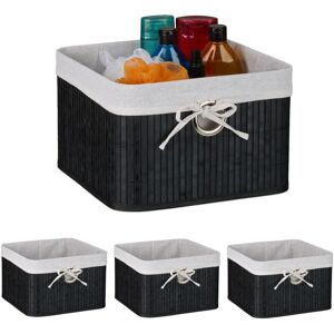 Relaxdays - Storage Basket, Set of 4, Bamboo with Fabric Liner, 20x31x31 cm, with Handle, Organiser Box, Bathroom, Black Relaxdays - Storage Basket, Set of 4, Bamboo with Fabric Liner, 20x31x31 cm, with Handle, Organiser Box, Bathroom, Black