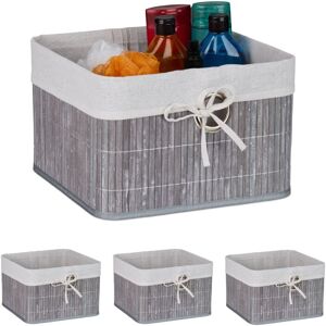 Relaxdays - Storage Basket, Set of 4, Bamboo with Fabric Liner, 20x31x31 cm, with Handle, Organiser Box, Bathroom, Grey Relaxdays - Storage Basket, Set of 4, Bamboo with Fabric Liner, 20x31x31 cm, with Handle, Organiser Box, Bathroom, Grey
