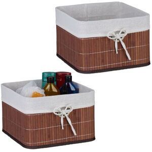 Storage Basket, Set of 2, Bamboo with Fabric Liner, 20x31x31 cm, with Handle, Organiser Box, Bathroom, Brown - Relaxdays Storage Basket, Set of 2, Bamboo with Fabric Liner, 20x31x31 cm, with Handle, Organiser Box, Bathroom, Brown - Relaxdays