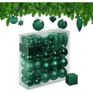 Relaxdays - Christmas Baubles, Set of 110, Glittery, Matt & Shiny Ornaments, Plastic Decorations, HxD: 9 x 8 cm, Green Relaxdays - Christmas Baubles, Set of 110, Glittery, Matt & Shiny Ornaments, Plastic Decorations, HxD: 9 x 8 cm, Green