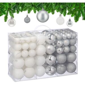 Relaxdays - Christmas Baubles, Set of 100, Tree Ornaments, 3, 4 & 6 cm, Decorations, Glittery, Matte & Shiny, Silver/White Relaxdays - Christmas Baubles, Set of 100, Tree Ornaments, 3, 4 & 6 cm, Decorations, Glittery, Matte & Shiny, Silver/White