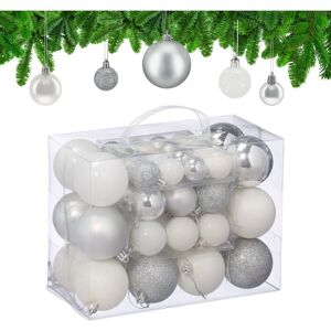 Relaxdays Christmas Baubles, Set of 50, Tree Ornaments, 3, 4 & 6 cm, Decorations, Glittery, Matte & Shiny, Silver/White Relaxdays Christmas Baubles, Set of 50, Tree Ornaments, 3, 4 & 6 cm, Decorations, Glittery, Matte & Shiny, Silver/White