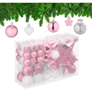 Relaxdays Christmas Ornaments, Set of 101, Glittering, Tree Decorations, Baubles & Stars, Plastic, Traditional, Pink Relaxdays Christmas Ornaments, Set of 101, Glittering, Tree Decorations, Baubles & Stars, Plastic, Traditional, Pink