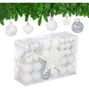Relaxdays - Christmas Ornaments, Set of 101, Glittering, Tree Decorations, Baubles & Stars, Plastic, Traditional, White Relaxdays - Christmas Ornaments, Set of 101, Glittering, Tree Decorations, Baubles & Stars, Plastic, Traditional, White